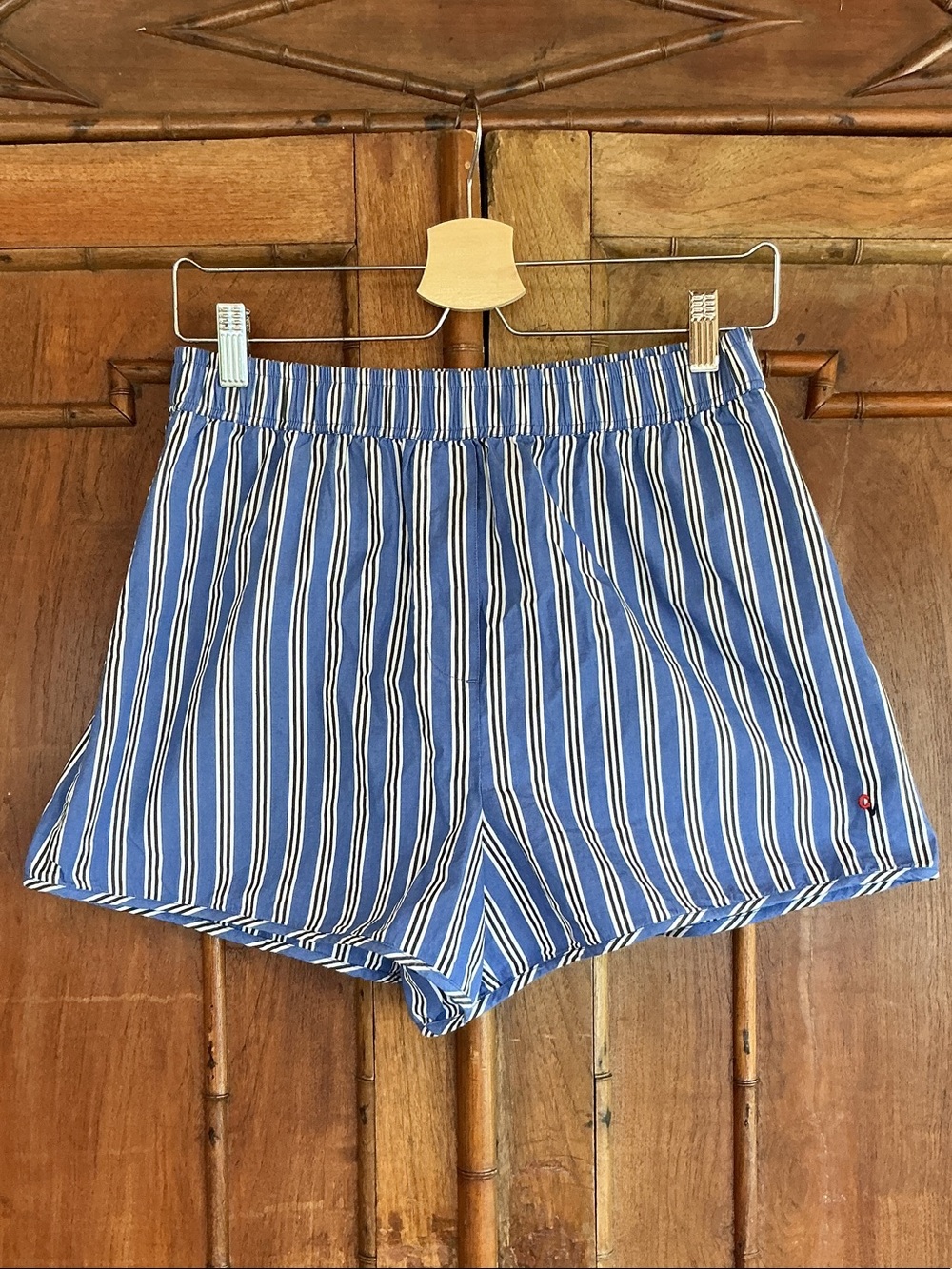 Clare V Striped Blue Women’s Elastic Waist Shorts w Back & Side Pockets